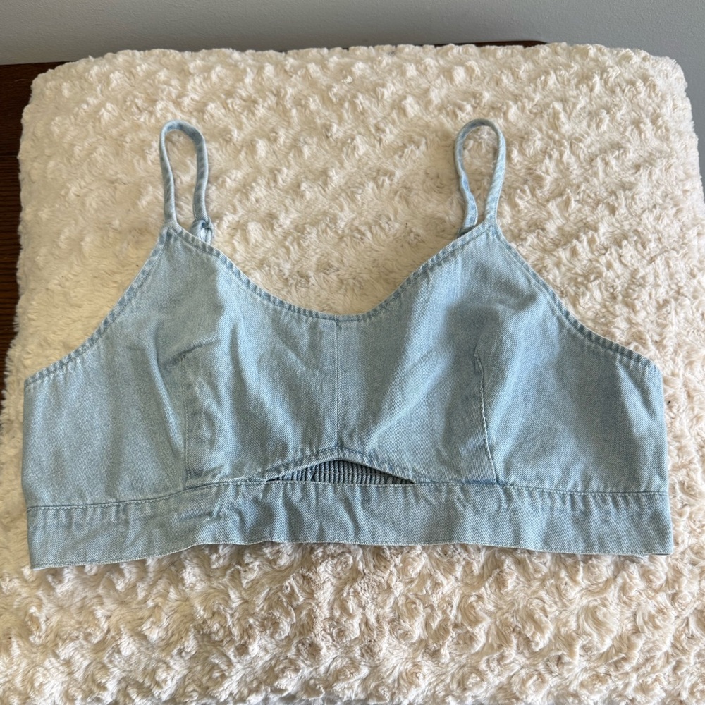 House of Harlow 1960 Denim cut out crop halter top NEW